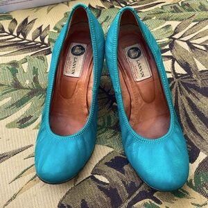 Lanvin turquoise  ballerina  wedge heels. EUC